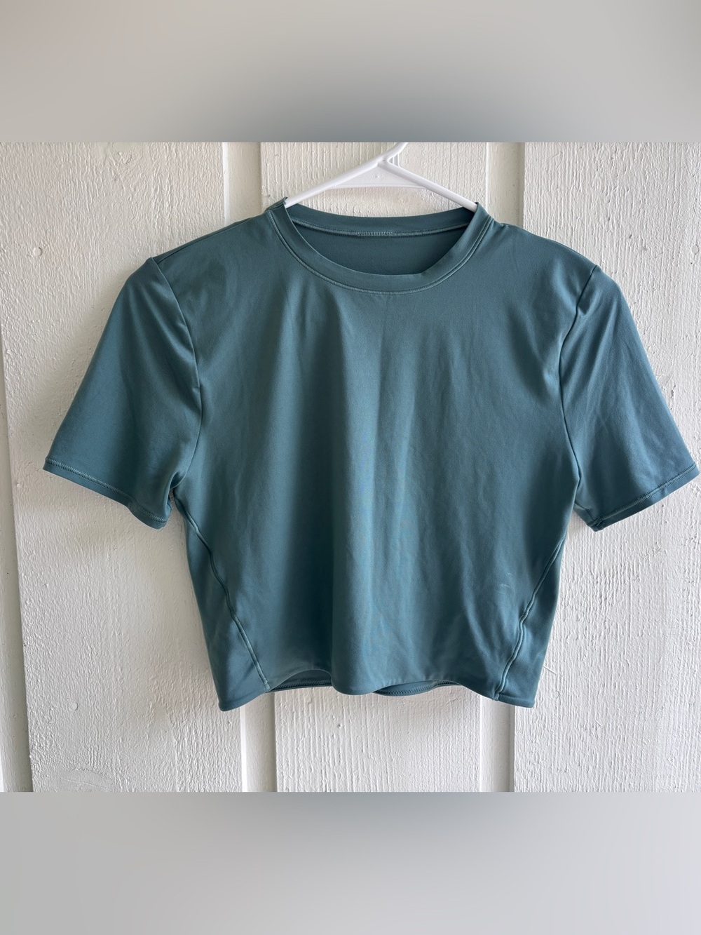 Women's Teal Nulu Crop Short Sleeve Top